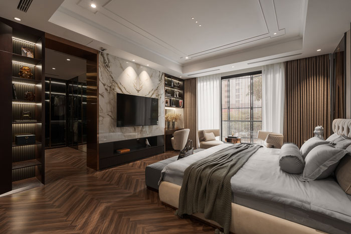 Sàn gỗ xương cá lát phòng ngủ