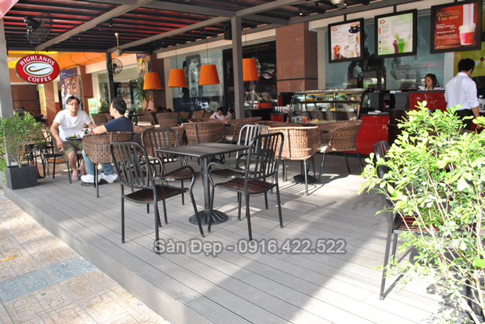 công trình thi công hoàn thiện sàn gỗ nhựa ngoài trời tại các quán Cafe của Sàn Đẹp
