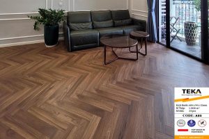 Sàn gỗ công nghiệp màu óc chó xương cá cốt xanh Teka A05