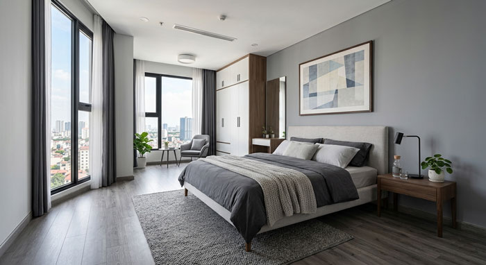 Sàn gỗ cốt xanh lát phòng ngủ