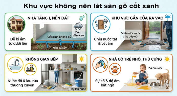Trường hợp không nên lát sàn gỗ cốt xanh