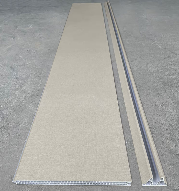 Vách nhựa ngăn phòng vân vải kem