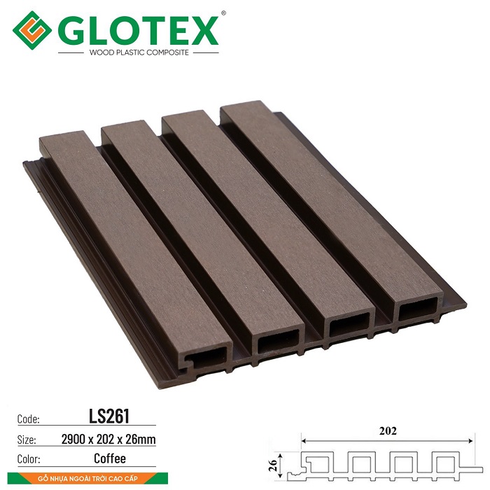 Lam sóng gỗ nhựa ngoài trời Glotex LS261 Coffee