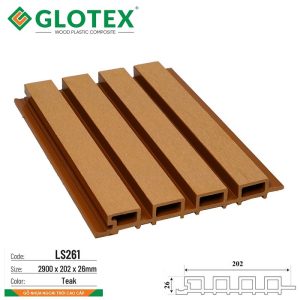 Lam sóng gỗ nhựa ngoài trời Glotex LS261 Teak