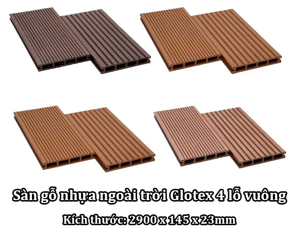 Sàn gỗ nhựa ngoài trời Glotex 4 lỗ vuông