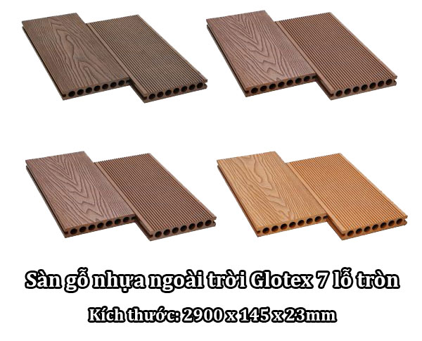 Sàn gỗ nhựa ngoài trời Glotex 7 lỗ tròn