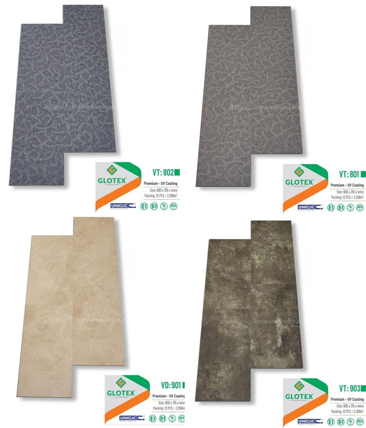 Sàn nhựa hèm khóa Glotex 4mm xốp rời vân thảm, vân đá