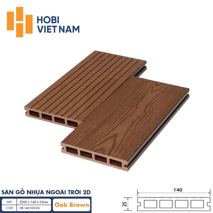 Sàn gỗ nhựa ngoài trời Hobiwood HB 140 V25-VG Oak Brown