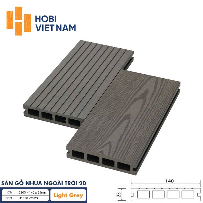 Sàn gỗ nhựa ngoài trời Hobiwood HB 140 V25-VG Light Grey