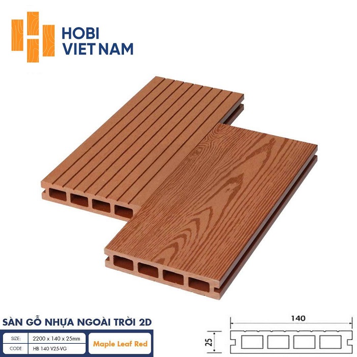 Sàn gỗ nhựa ngoài trời Hobiwood HB 140 V25-VG Maple Leaf Red