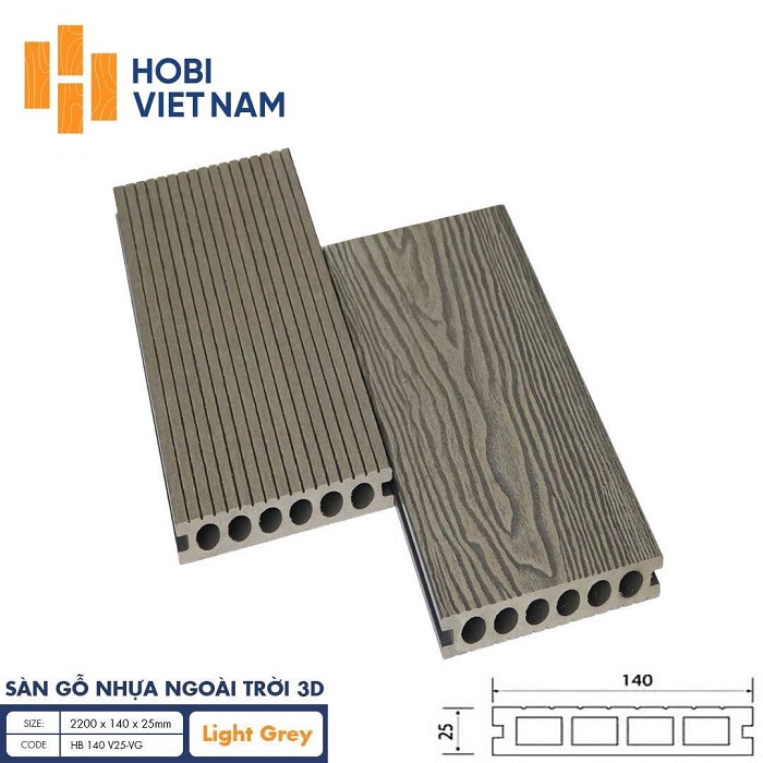 Sàn gỗ nhựa ngoài trời Hobiwood 3D HB 140 V25-VG Light Grey