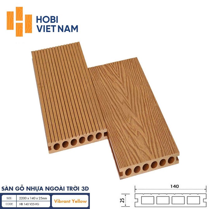 Sàn gỗ nhựa ngoài trời Hobiwood 3D HB 140 V25-VG Vibrant Yellow