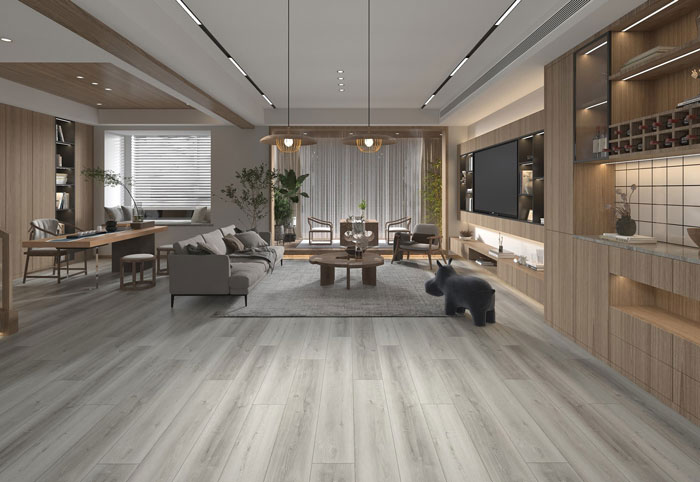 Người mệnh Kim hợp sàn gỗ, sàn nhựa màu trắng – xám – ghi