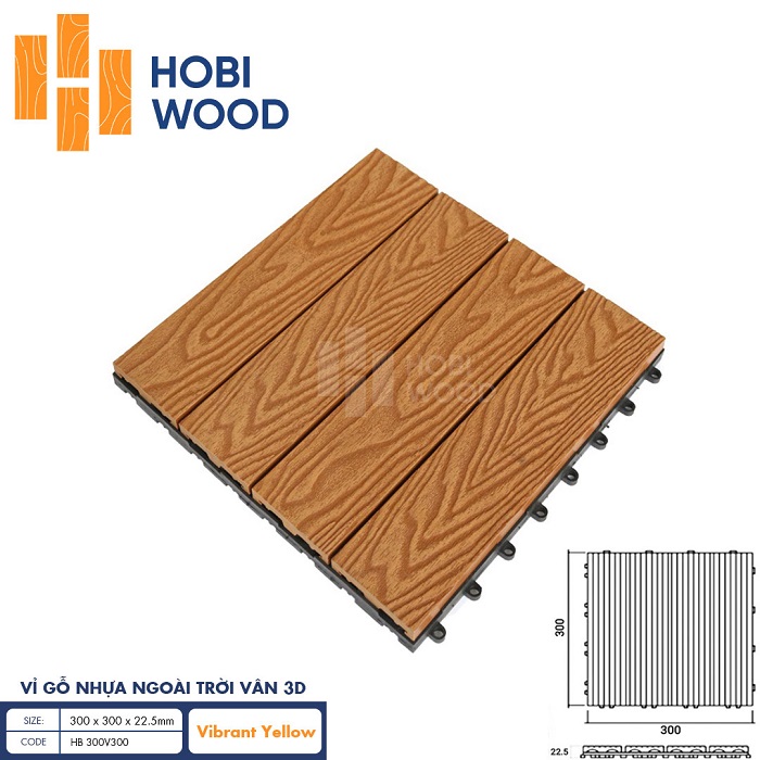 Vỉ gỗ nhựa Hobiwood HB 3D 300V300 Vibrant Yellow