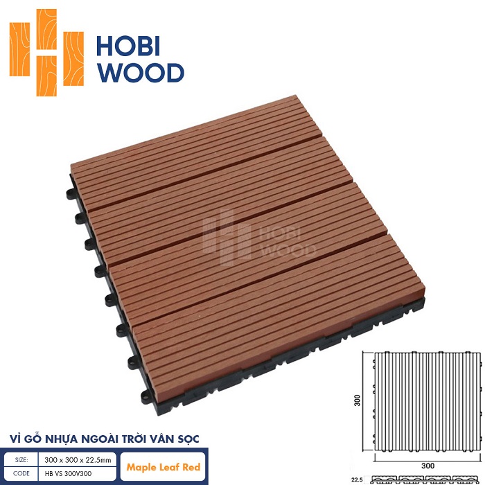 Vỉ gỗ nhựa Hobiwood HB VS 300V300 Maple Leaf Red