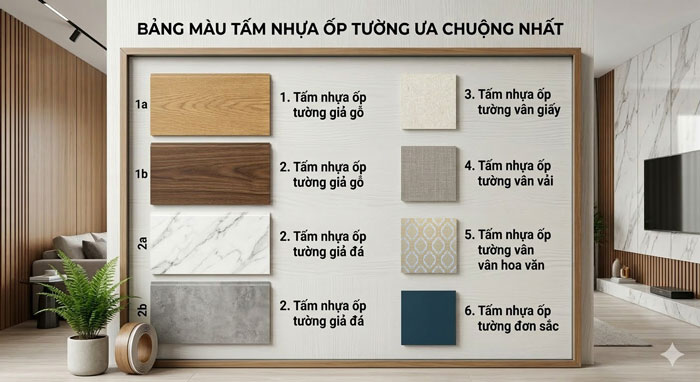 Bảng màu tấm nhựa ốp tường được ưa chuộng nhất