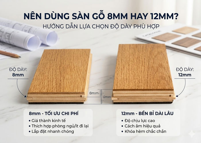 Nên dùng sàn gỗ 8mm hay 12mm