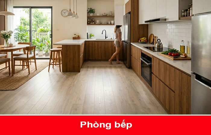 sàn gỗ cốt đen phòng bếp