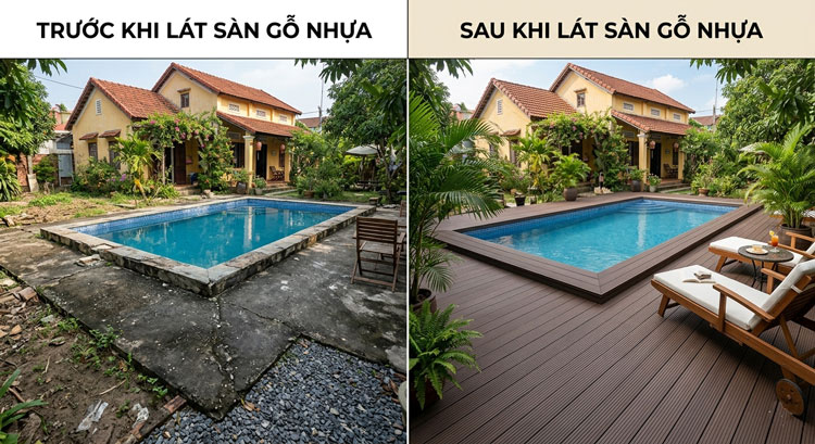 sàn gỗ nhựa ngoài trời lát hồ bơi