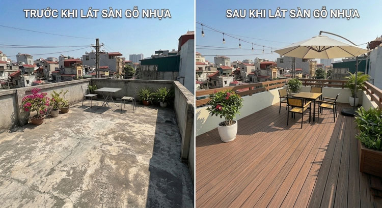 sàn gỗ nhựa ngoài trời lát sân thượng