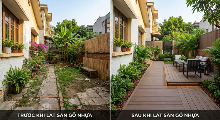 sàn gỗ nhựa ngoài trời lát sân vườn