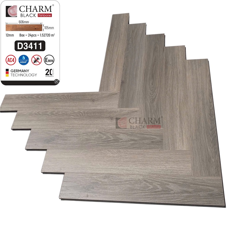 Sàn gỗ xương cá cốt đen Charm Wood D3411