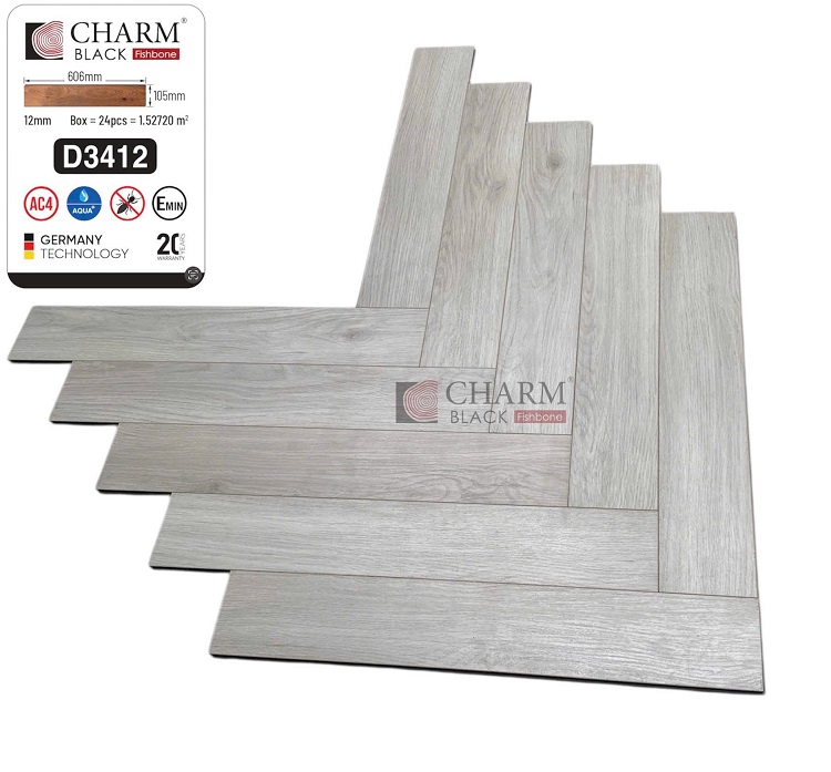 Sàn gỗ xương cá cốt đen Charm Wood D3412