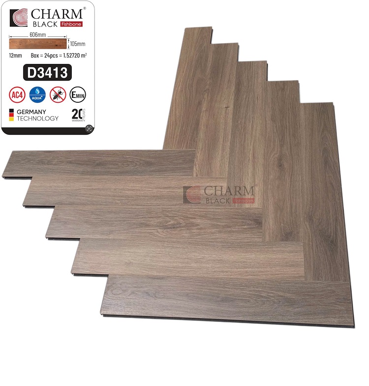 Sàn gỗ xương cá cốt đen Charm Wood D3413