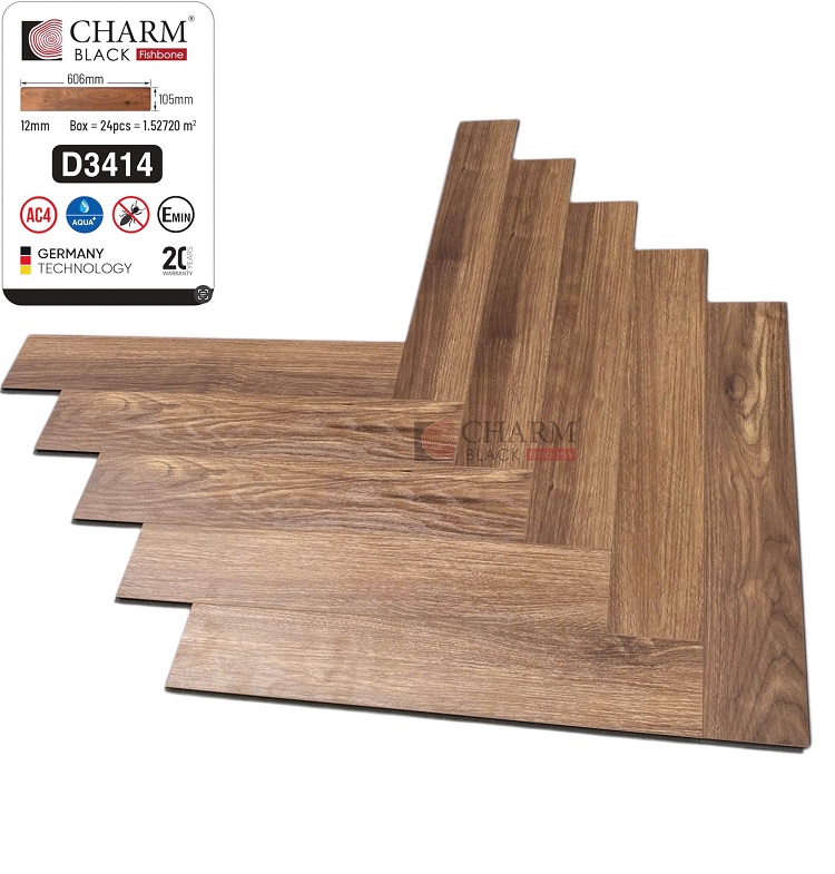 Sàn gỗ xương cá cốt đen Charm Wood D3414