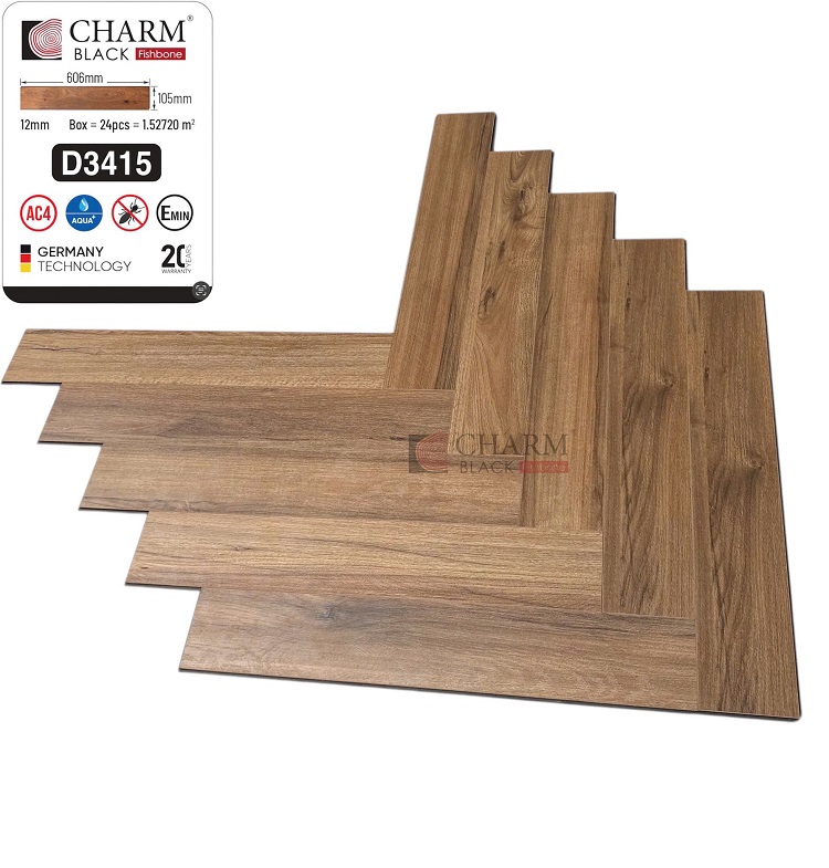 Sàn gỗ xương cá cốt đen Charm Wood D3415