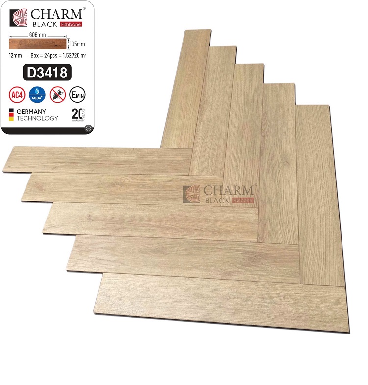 Sàn gỗ xương cá cốt đen Charm Wood D3418