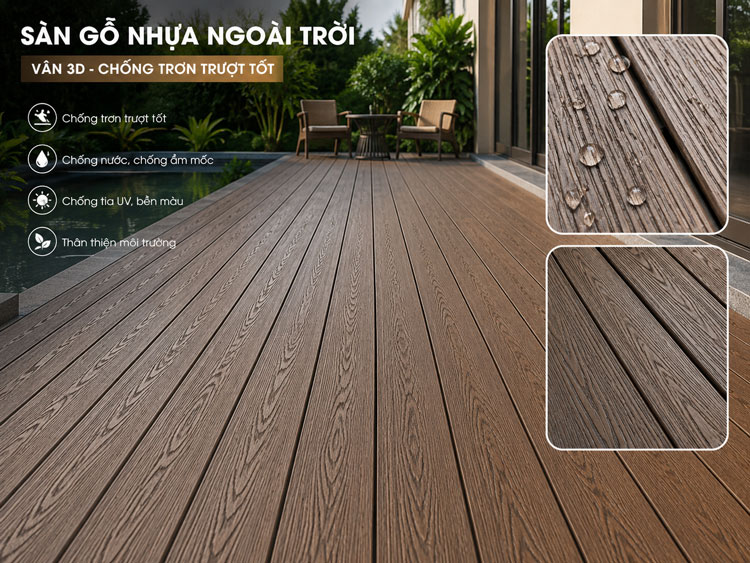 Ưu điểm của tấm sàn gỗ nhựa composite ngoài trời vân 3D