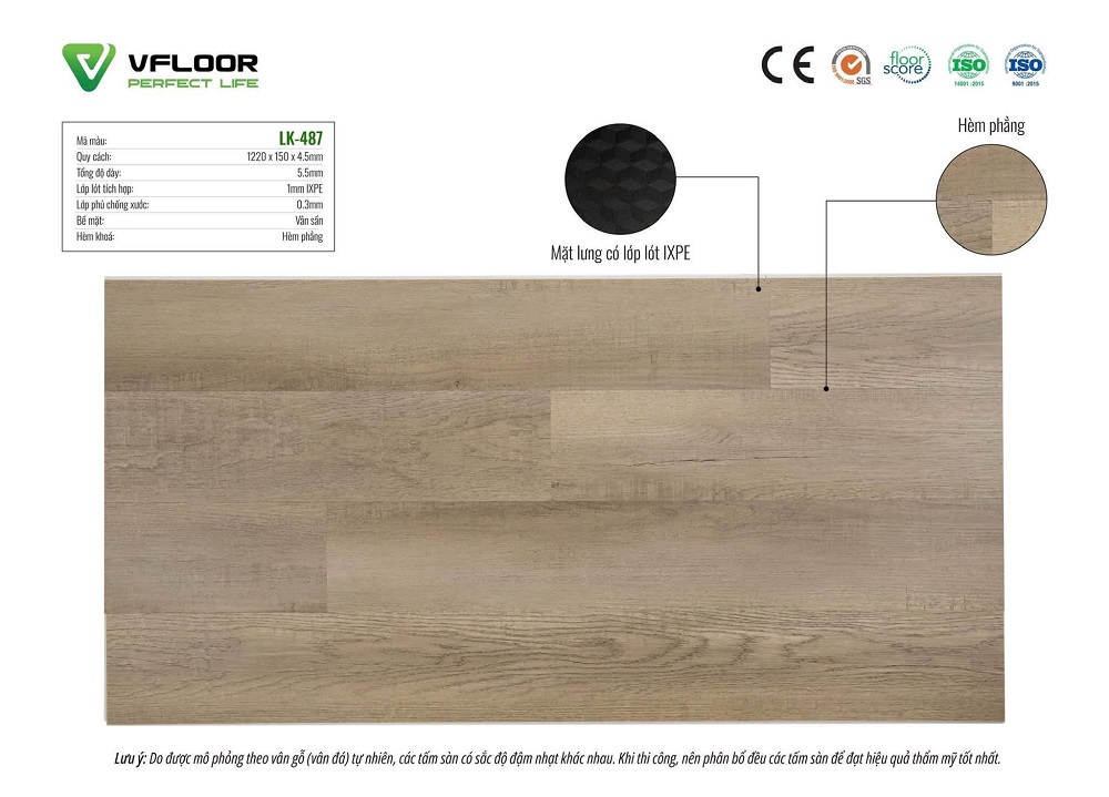 Sàn nhựa hèm khóa SPC Vfloor LK487
