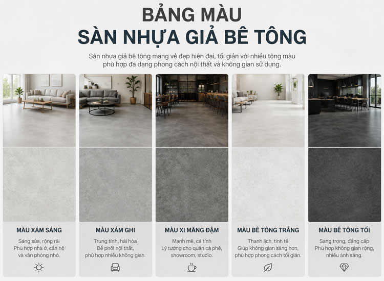 Bảng màu sàn nhựa giả bê tông