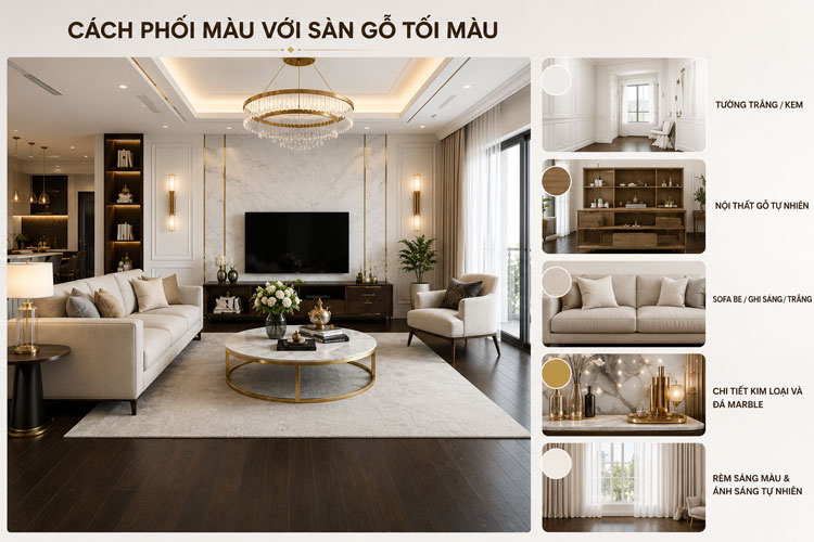 Cách phối màu với sàn gỗ tối màu