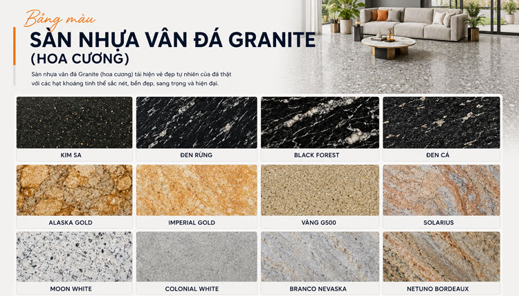 Sàn nhựa vân đá granite (Hoa cương)
