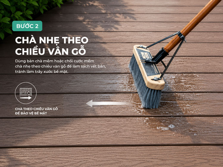 vệ sinh sàn gỗ nhựa ngoài trời