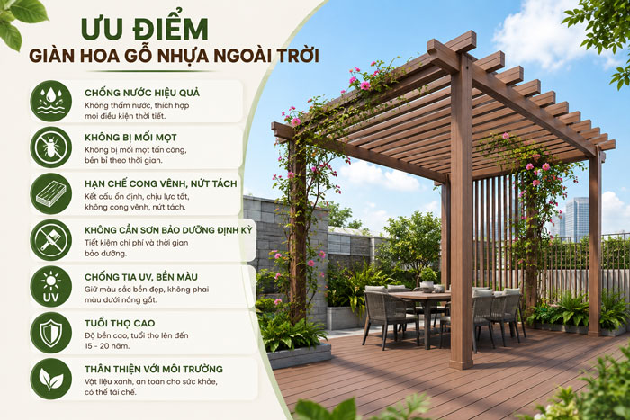 Vì sao giàn hoa gỗ nhựa ngoài trời ngày càng được ưa chuộng
