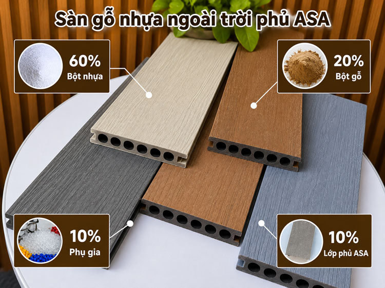 Thành phần cấu tạo sàn gỗ nhựa ngoài trời phủ ASA