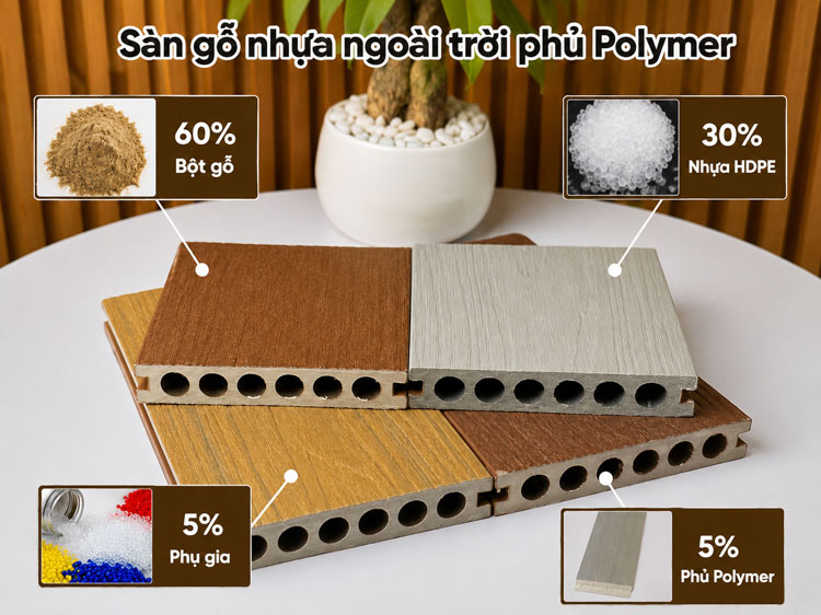 Thành phần cấu tạo sàn gỗ nhựa ngoài trời phủ polymer