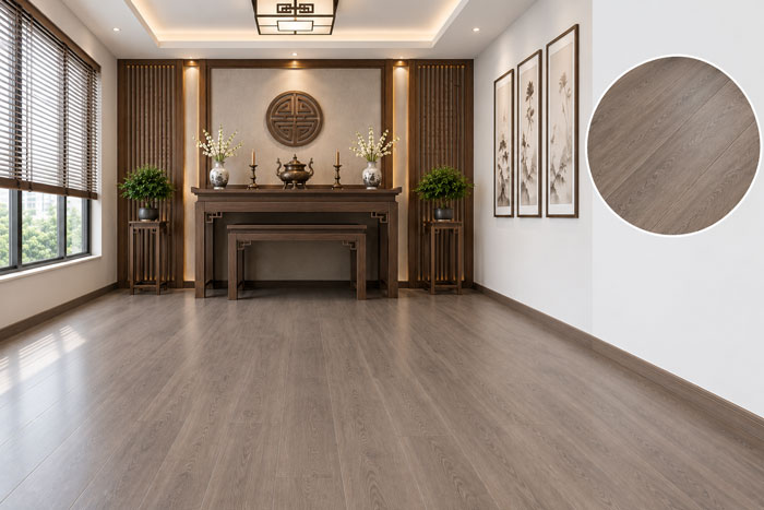 Mẫu sàn gỗ phòng thờ màu nâu xám